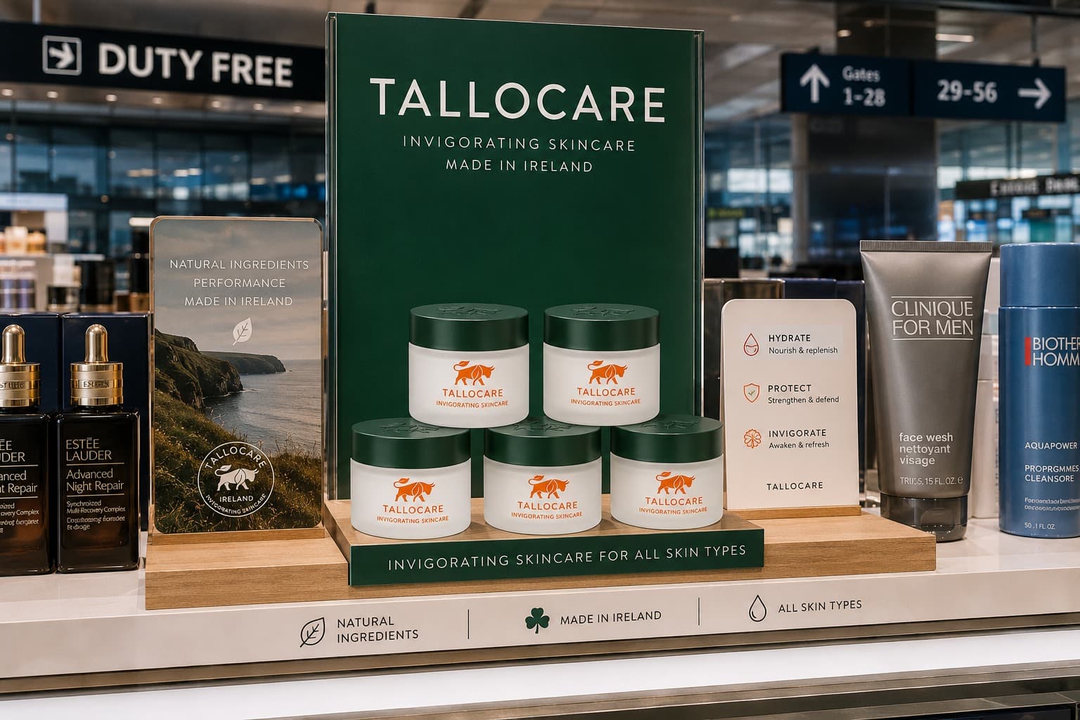 TalloCare forest-green duty-free bay with hydrate protect invigorate